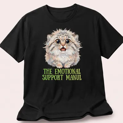 Watercolor illustration of a cute Pallas cat with emotional support text