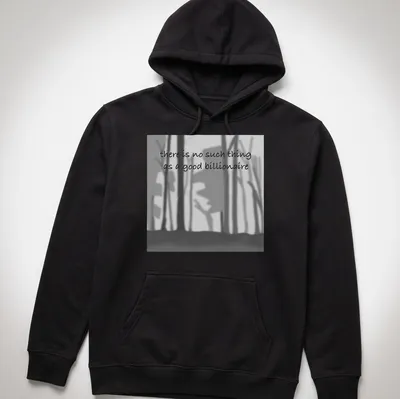 Minimalist shirt with black, gray, and white abstract forest silhouettes and bold text. — printed on a unisex hoodie