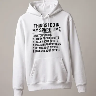 Black and white typography listing sports activities on a — printed on a unisex hoodie