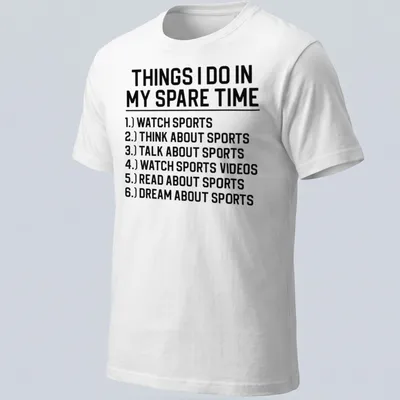 Black and white typography listing sports activities on a t-shirt