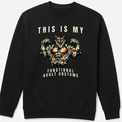 Werewolf graphic t-shirt with vintage comic style design and humorous text — printed on a unisex sweatshirt