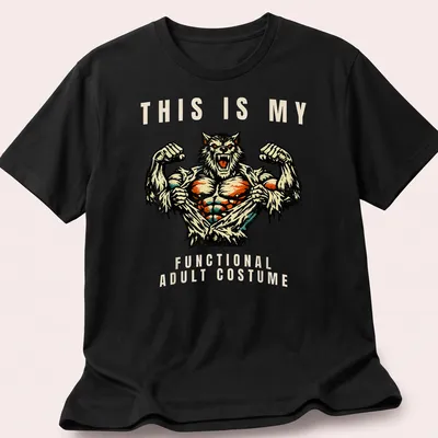 Werewolf graphic t-shirt with vintage comic style design and humorous text