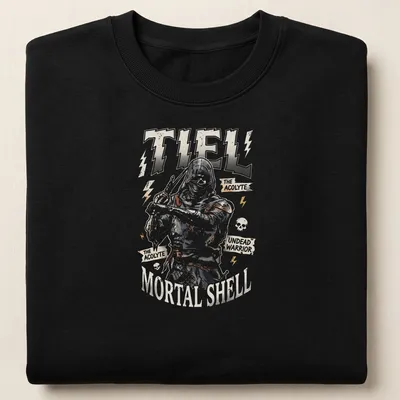 Vintage streetwear T-shirt featuring The Acolyte from Mortal Shell in bold text — printed on a unisex sweatshirt