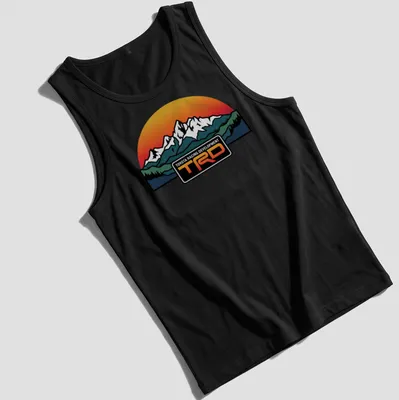 Retro T-shirt featuring Toyota Racing Development TRD with mountain graphic. — printed on a tank top