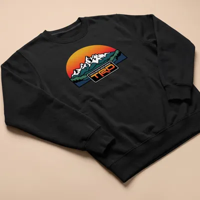 Retro T-shirt featuring Toyota Racing Development TRD with mountain graphic. — printed on a unisex sweatshirt