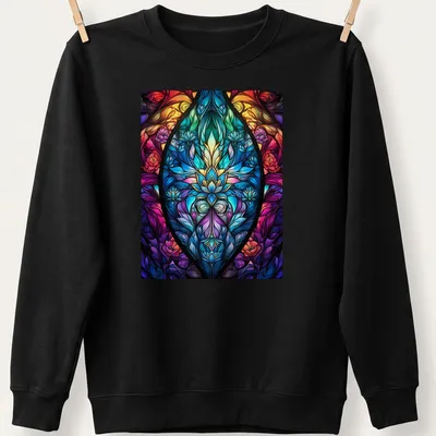 Floral stained glass mandala design featuring vibrant colors of nature — printed on a unisex sweatshirt