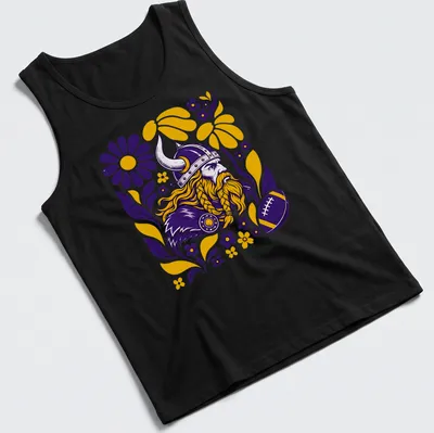 Retro floral design featuring a Viking with a braided beard in vivid colors — printed on a tank top