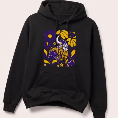 Retro floral design featuring a Viking with a braided beard in vivid colors — printed on a unisex hoodie