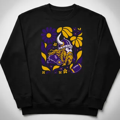 Retro floral design featuring a Viking with a braided beard in vivid colors — printed on a unisex sweatshirt