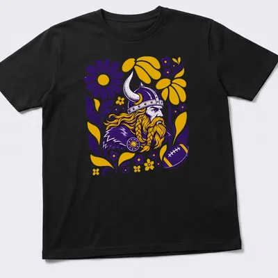 Retro floral design featuring a Viking with a braided beard in vivid colors — printed on a unisex t-shirt