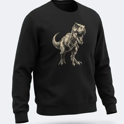 Vintage sketch of a T-Rex dinosaur in beige, white, and black — printed on a unisex sweatshirt