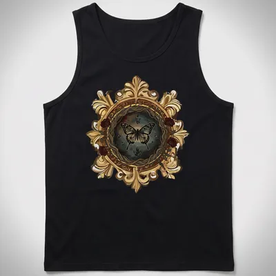 Gothic butterfly in a decorative frame with vintage style artwork — printed on a tank top