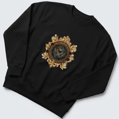 Gothic butterfly in a decorative frame with vintage style artwork — printed on a unisex sweatshirt