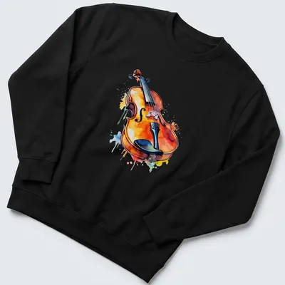 Watercolor print of a violin with colorful splashes in orange, blue, and yellow — printed on a unisex sweatshirt