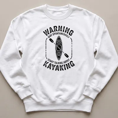 Vintage distressed shirt with humorous warning about talking kayaking — printed on a unisex sweatshirt