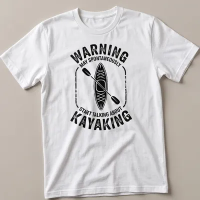 Vintage distressed shirt with humorous warning about talking kayaking