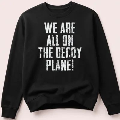 Vintage design featuring a humorous decoy plane graphic with bold text — printed on a unisex sweatshirt