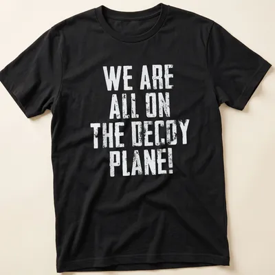 Vintage design featuring a humorous decoy plane graphic with bold text