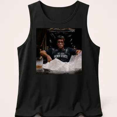 Dramatic illustration of Scarface with WE ARE PENN STATE text in black, white, and gold — printed on a tank top