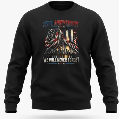 Vintage patriotic t-shirt featuring Twin Towers and skyline with remembrance text — printed on a unisex sweatshirt