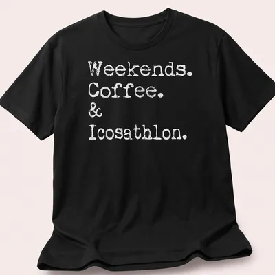Funny multi-event athlete t-shirt with white printed text on a solid background — printed on a unisex t-shirt