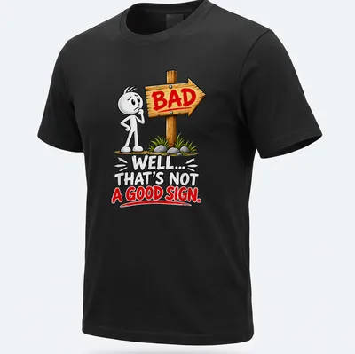 Cartoon character t-shirt with humorous text: Well... That's Not A Good Sign. — printed on a unisex t-shirt