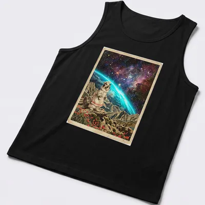 Vintage surrealism Ragdoll cat baker t-shirt with cosmic elements and vibrant colors — printed on a tank top