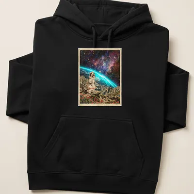 Vintage surrealism Ragdoll cat baker t-shirt with cosmic elements and vibrant colors — printed on a unisex hoodie