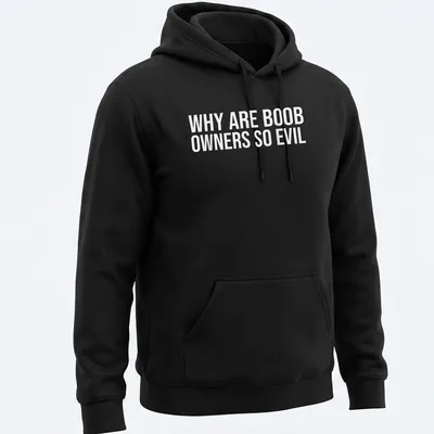 Funny meme t-shirt with bold text questioning boob owners' character — printed on a unisex hoodie