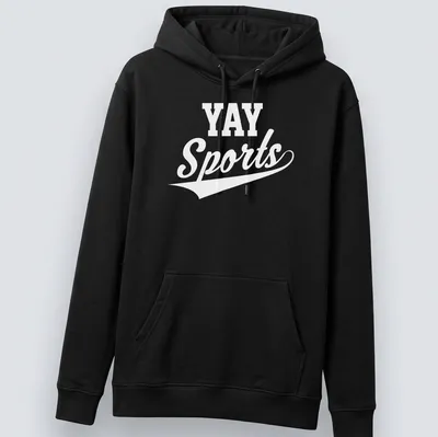 Sarcastic t-shirt with 'Yay Sports' in bold black text on a white background — printed on a unisex hoodie