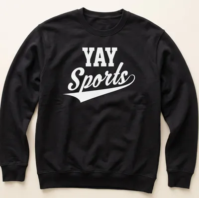 Sarcastic t-shirt with 'Yay Sports' in bold black text on a white background — printed on a unisex sweatshirt