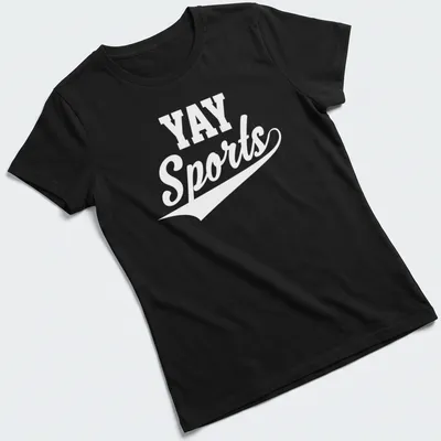 Sarcastic t-shirt with 'Yay Sports' in bold black text on a white background — printed on a women's shirt